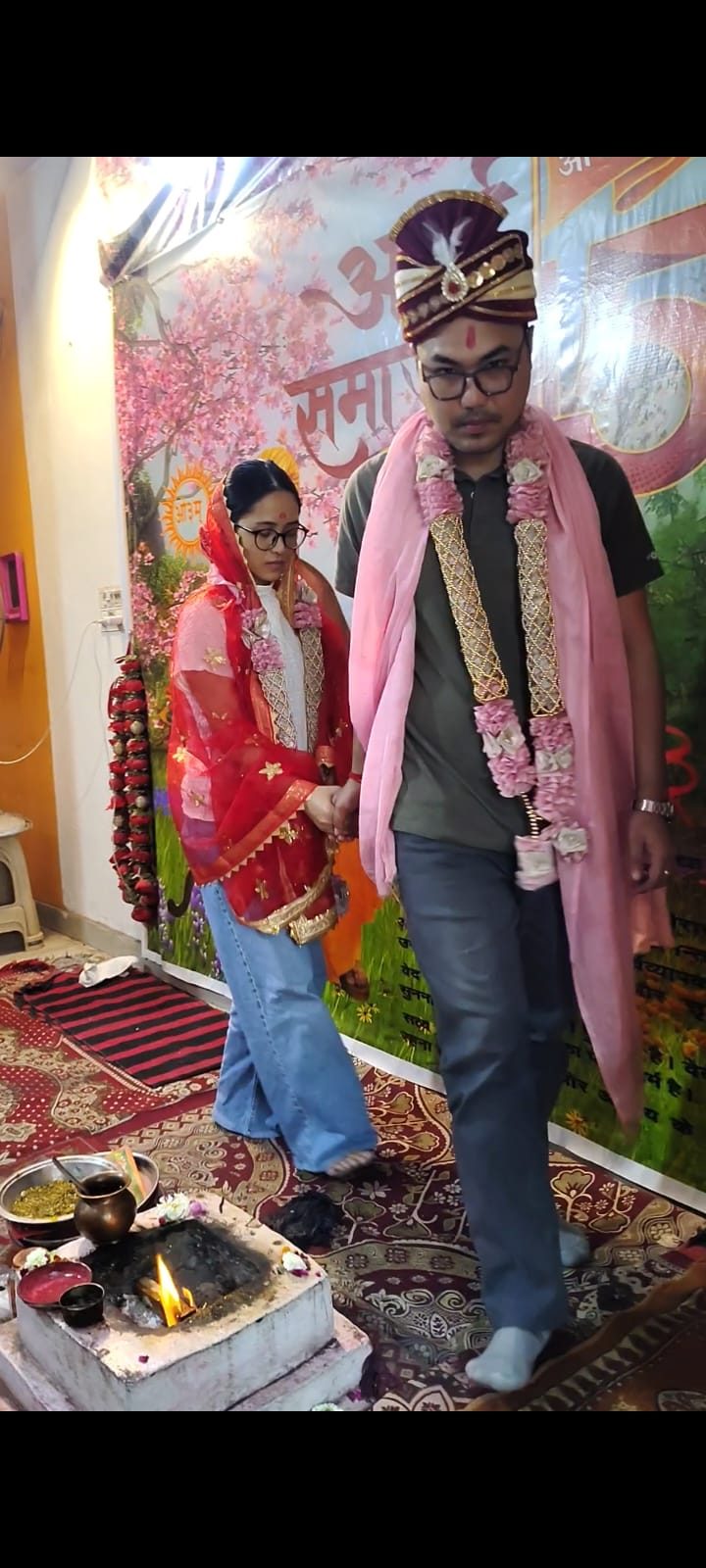 Couple walking together after their court marriage